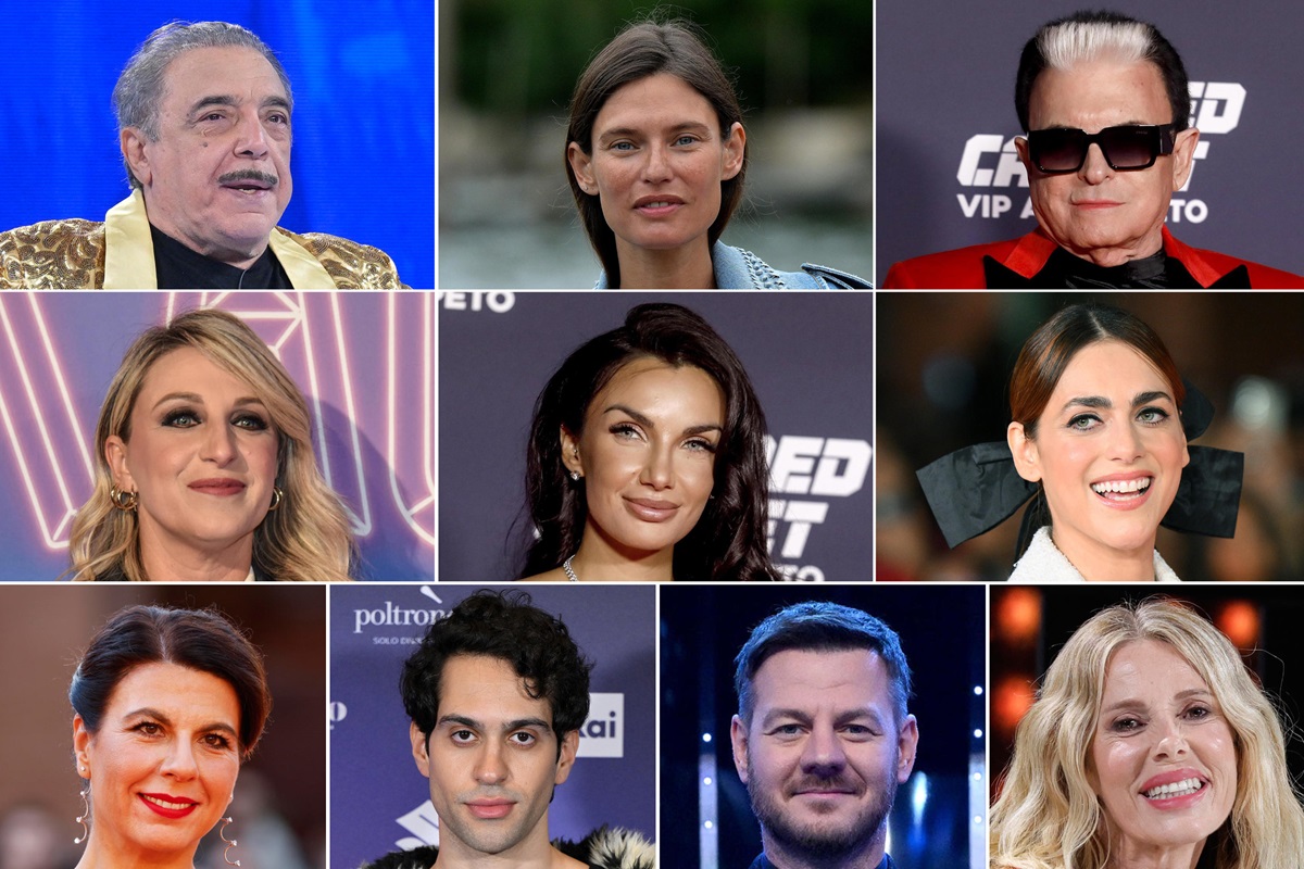 I co-conduttori di Sanremo: Nino Frassica, Bianca Balti, Cristiano Malgioglio; Katia Follesa, Elettra Lamborghini, Miriam Leone; Geppi Cucciari, Mahmood, Alessandro Cattelan, Alessia Marcuzzi. (Collage Ansa)